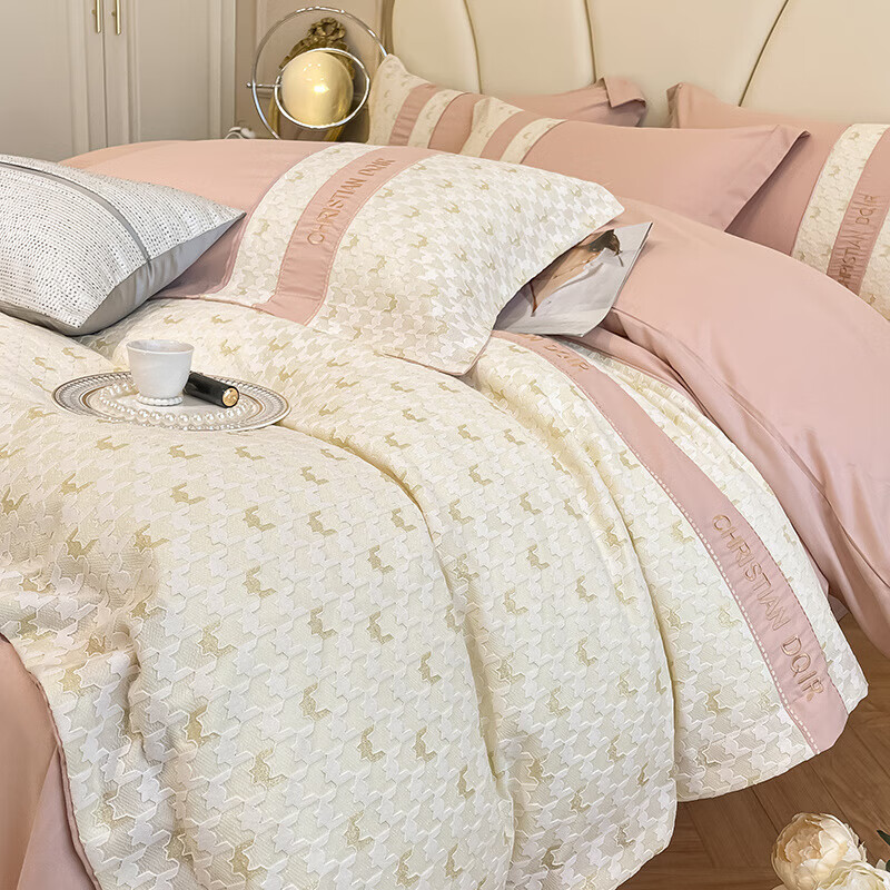 慧爱富安娜纯棉四件套轻奢感100全棉床单被套公主风少女心床品 玛奇朵