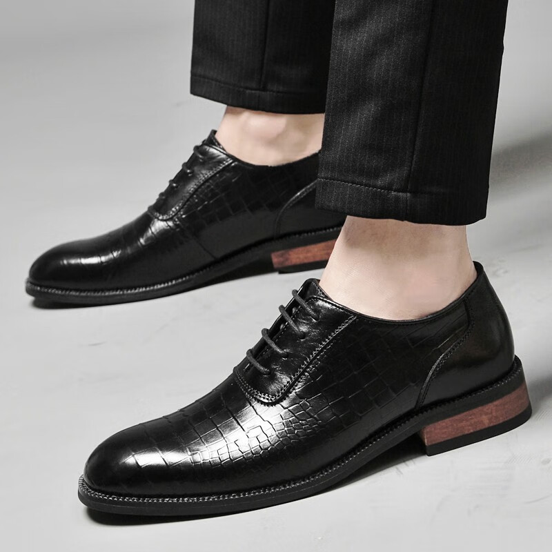 层牛皮时尚百搭男士休闲鞋小码37大码45舒适内增高商务正装高端皮鞋男