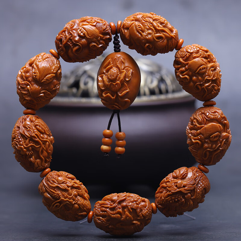 橄榄核雕刻九龙戏珠橄榄胡九龙男女文玩佛珠手串链苏功手工大籽