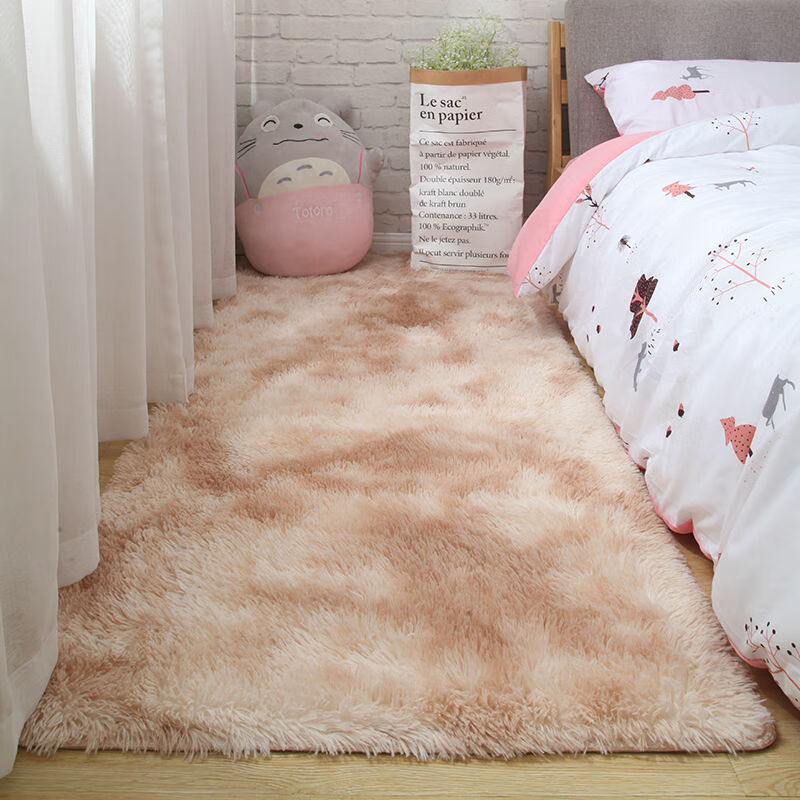 加厚地毯卧室可爱少女房间满铺网红风床边毯客厅茶几家用 米驼色 50X160厘米(床边毯)