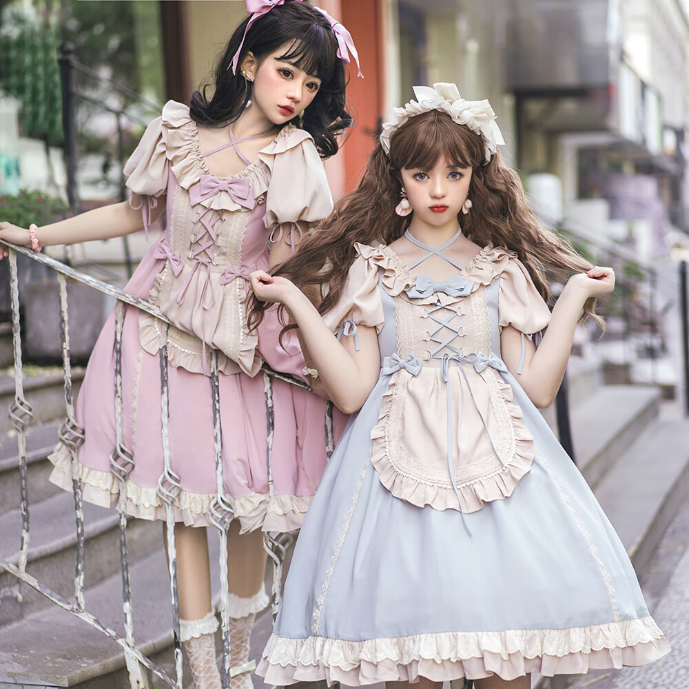 原创洛丽塔全款夏季洋装日常茶会款op田园风ita软妹连衣裙 雾蓝色 s