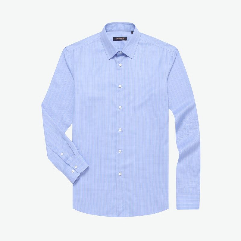 MAYOR男装 秋季ALBINI全棉面料高端商务免烫长袖衬衫 蓝色 38