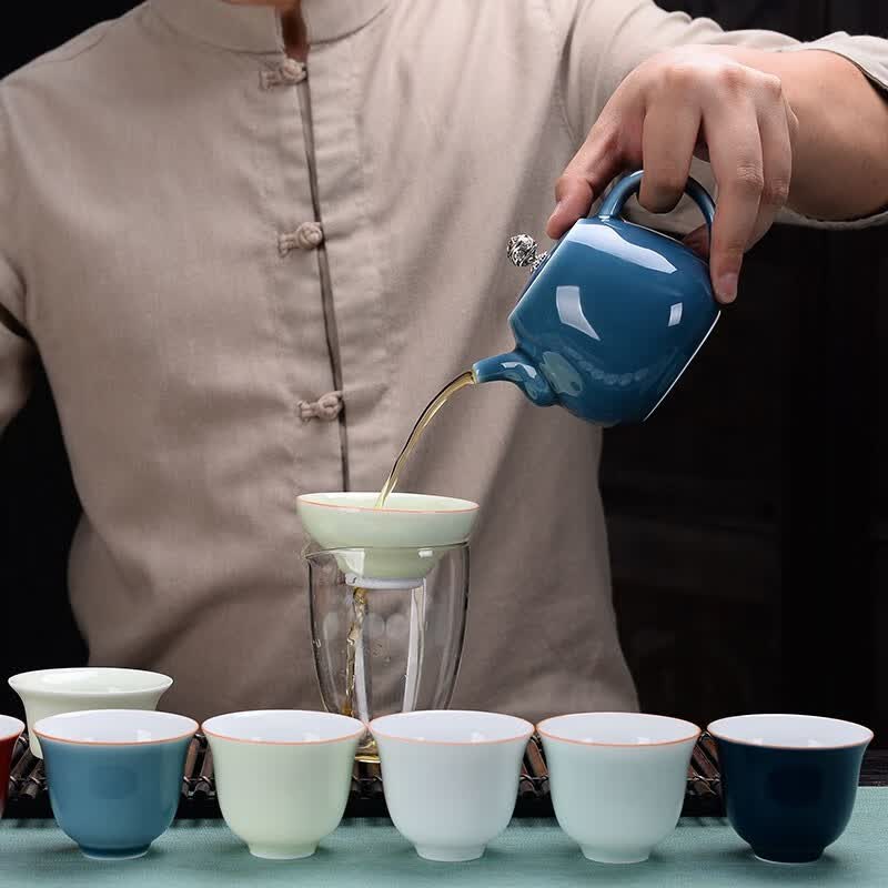 苏客 茶具套装陶瓷家用简约办公室茶壶茶杯盖碗茶碗泡茶功夫茶具礼盒装 茶壶套装(经典)