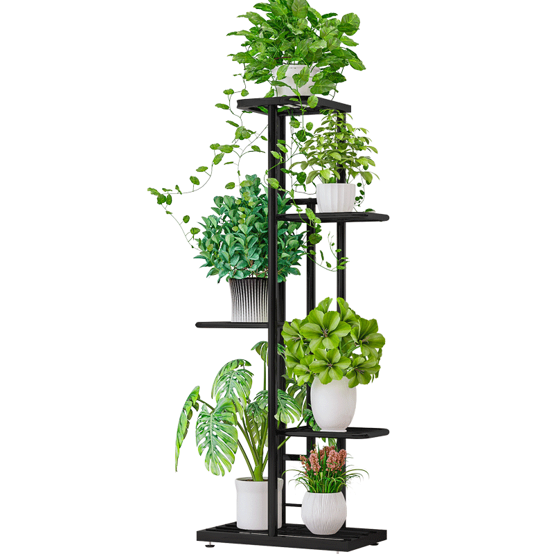 蜗家花架阳台多层落地金属置物架现代简约客厅铁艺花架子隔断室外室内装饰架多肉花盆架H916深灰闪银