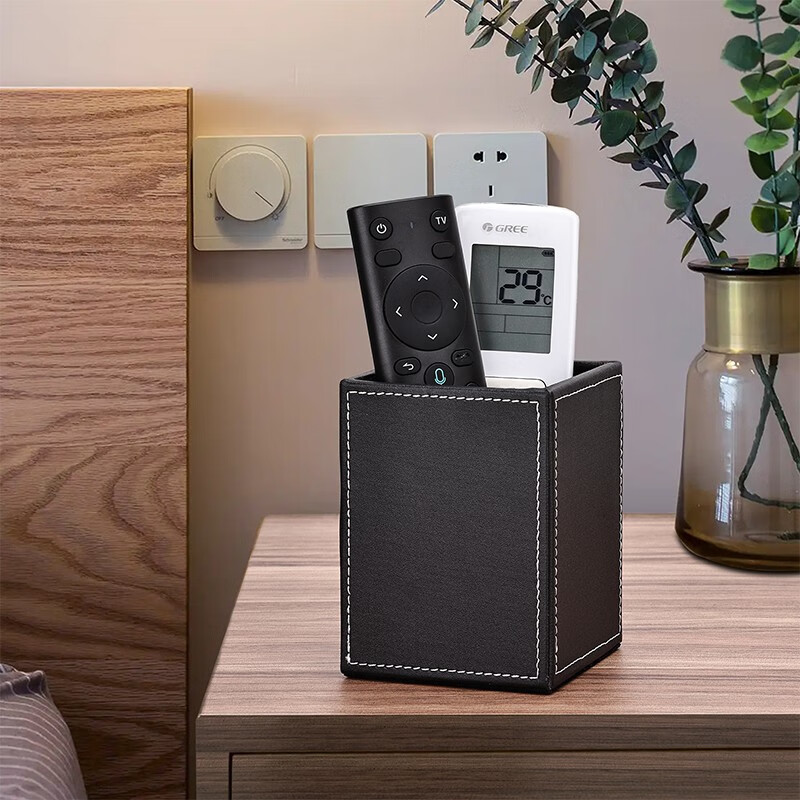 悦利（richblue）皮革笔筒单筒笔插学生文具桌面方形笔盒商务办公用品遥控器收纳盒 黑色A220