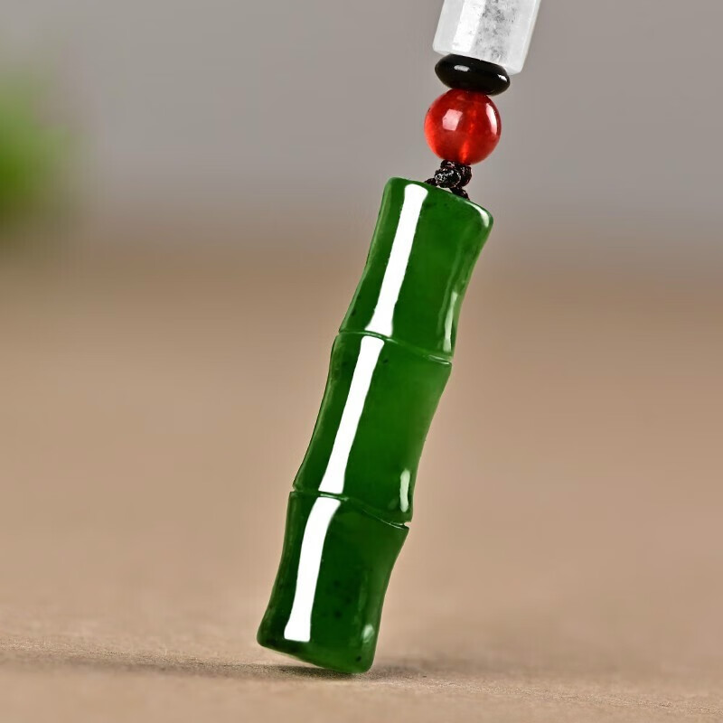 时乾 天然和田玉碧玉竹节吊坠 男女项链节节高升玉坠玉石竹子青竹竿