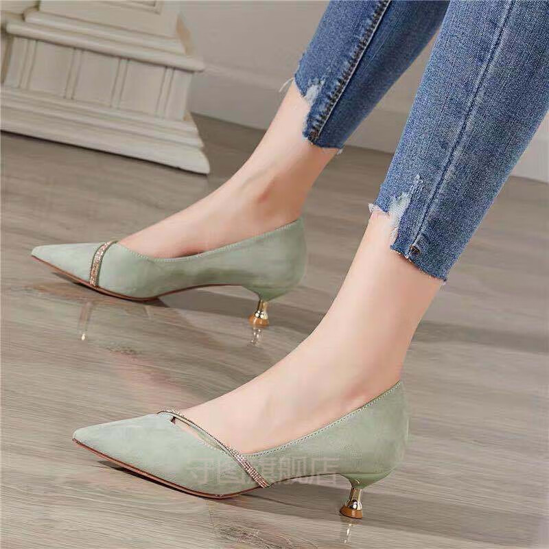 守图 3厘米3cm三公分细跟女士小跟逛街走路高跟鞋法式尖头学生少女