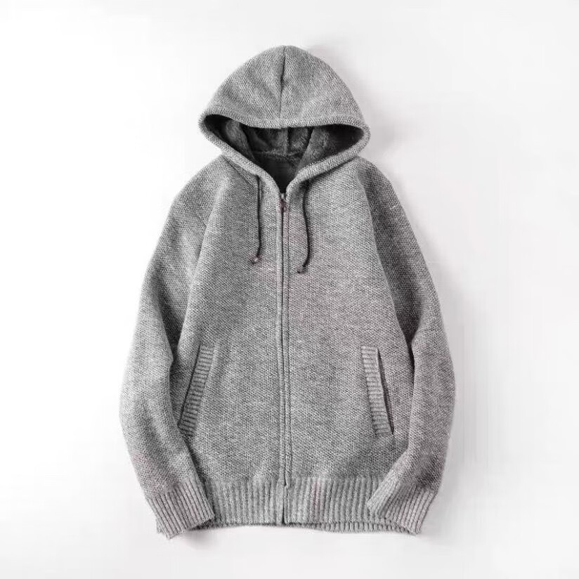 厚实保暖！男装尾单秋冬季加绒加厚连帽针织开衫毛衣 灰色 XL 150斤左右属于什么档次？