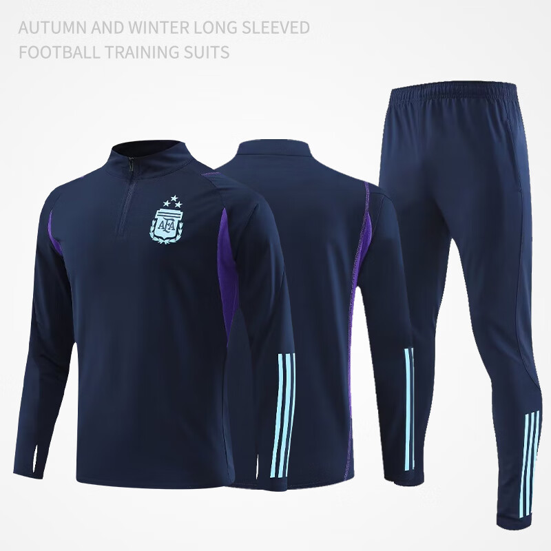 训练套装秋冬加绒加厚长袖出场服运动外套 972阿根廷宝蓝-半拉链三星