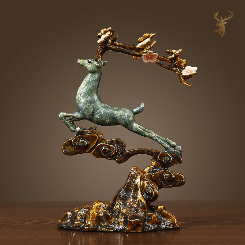 黎采(licai) bj0189珐琅彩招财福鹿梅花鹿艺术品摆件家居客厅电视酒柜