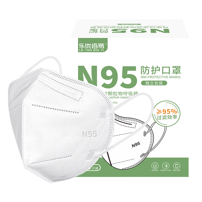乐优佰易 N95防护口罩 50只/盒 独立包装双层熔喷布 一次性3d立体防尘雾霾飞沫PM2.5工业灰粉尘