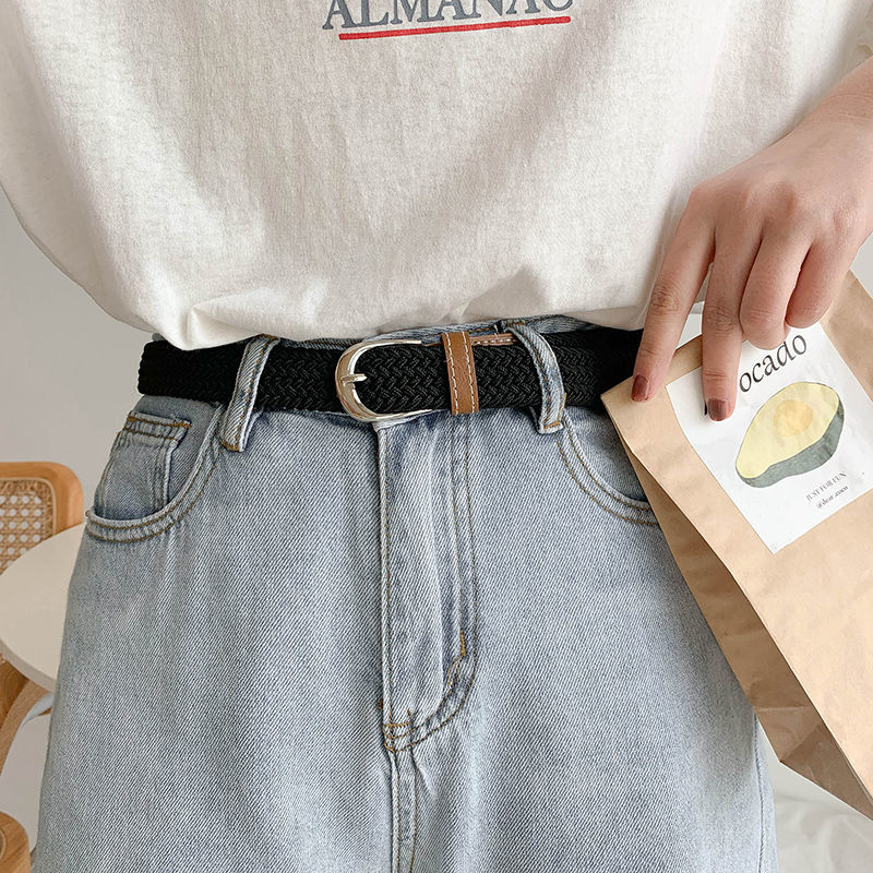 腰带女韩版帆布弹力松紧编织免打孔时尚青年学生黑色裤带男潮腰带