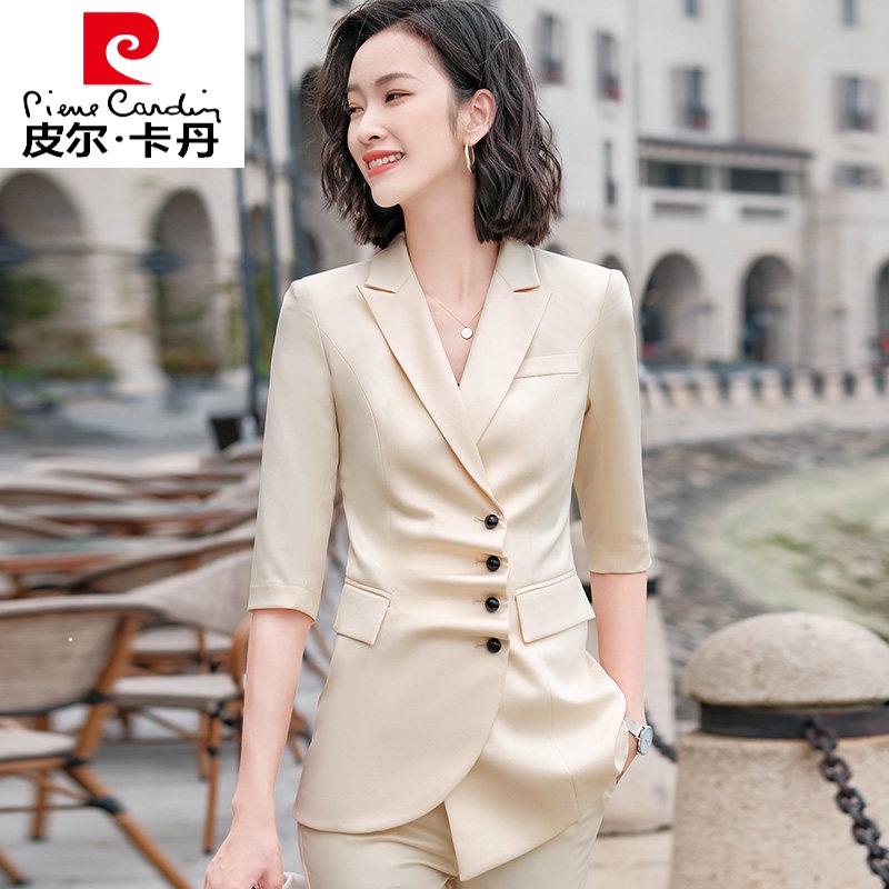 香槟色醋酸西装套装女夏季时尚气质女神范高端经理工作服职业装薄针织