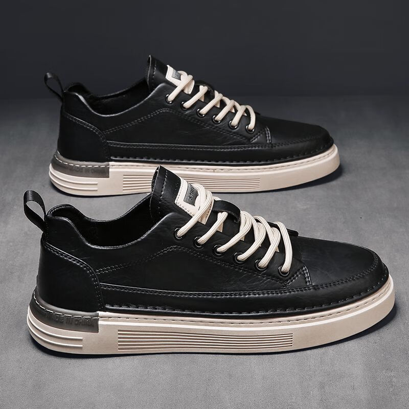 秋季配牛仔裤的男生运动鞋男鞋秋季英伦风休闲皮鞋平底低帮西装板鞋搭