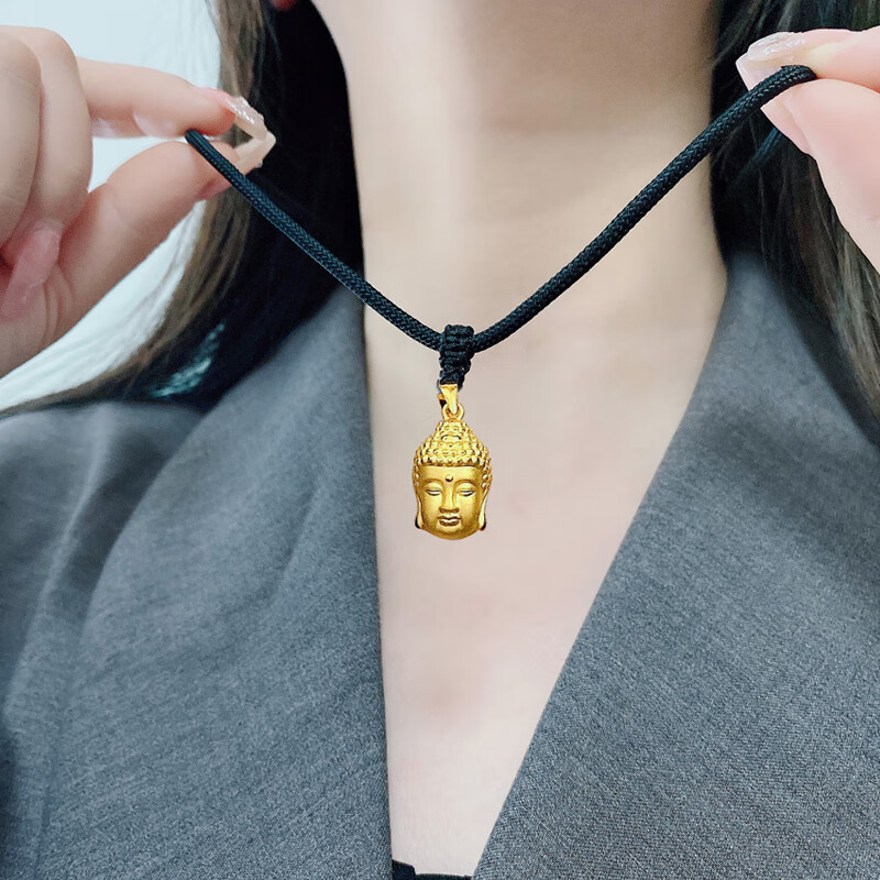 lpez老凤凰999足金佛头吊坠黄金项链女如来黑绳情人节生日送女友新年