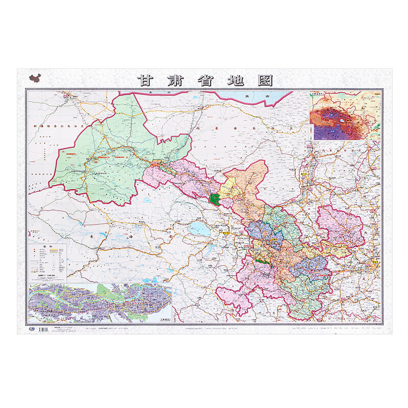 2022年 甘肃省地图挂图 1.1x0.8米 高清覆膜防水 加厚版 政区交通地形家用办公室挂图 不带挂杆
