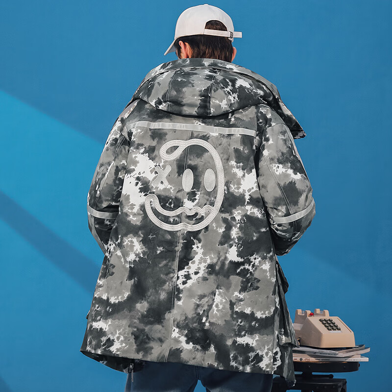 天龙致尊(denon supreme)羽绒服男女潮牌冬季小恶魔鬼脸保暖迷彩印花