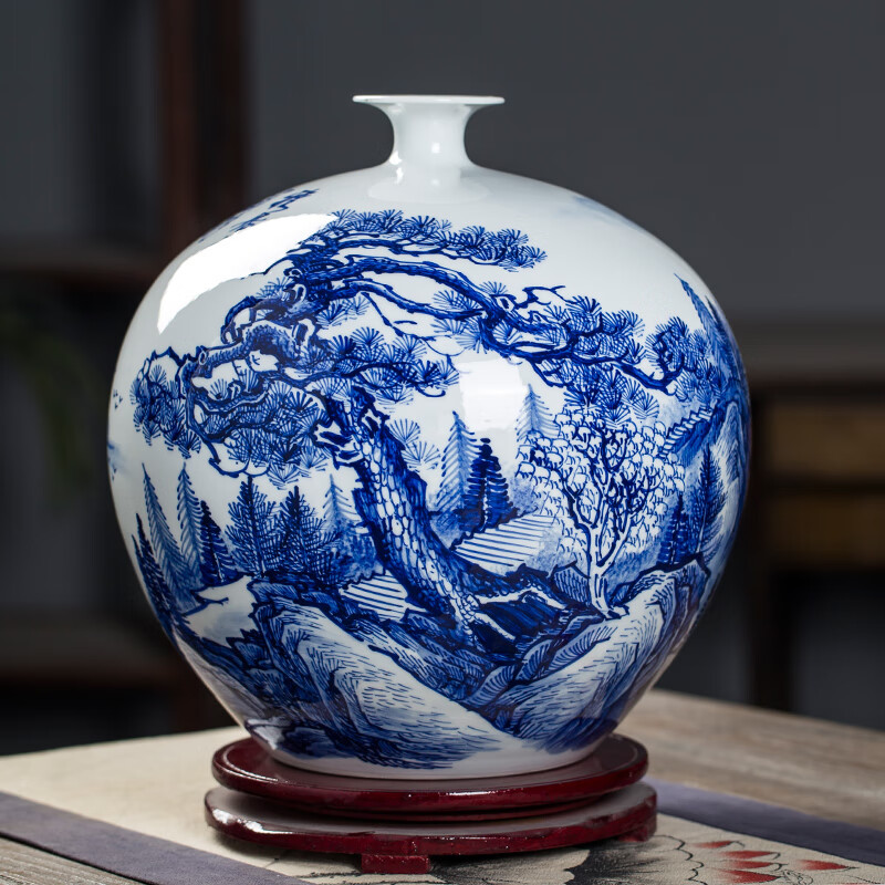 昊锐琪忧景德镇陶瓷器花瓶摆件新中式家居客厅青花瓷瓶桌面电视柜装饰