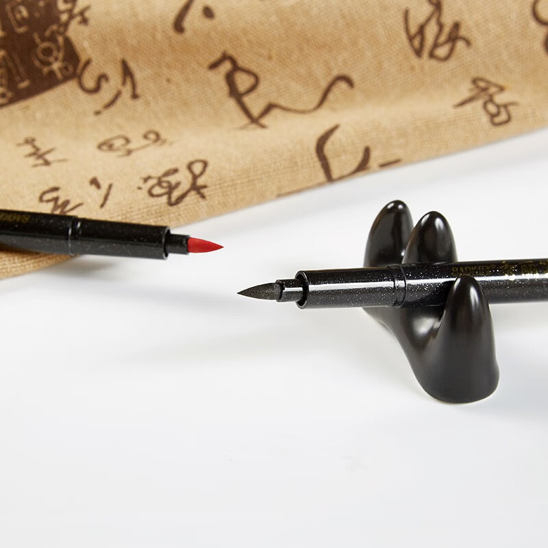 宝克（BAOKE）秀丽笔 软笔 可加墨书法笔 学生书法练字笔 国画 工笔 勾线笔 科学毛笔 文房用品 黑笔大楷中楷小楷极细+2瓶25ml墨水 练字 文房用品