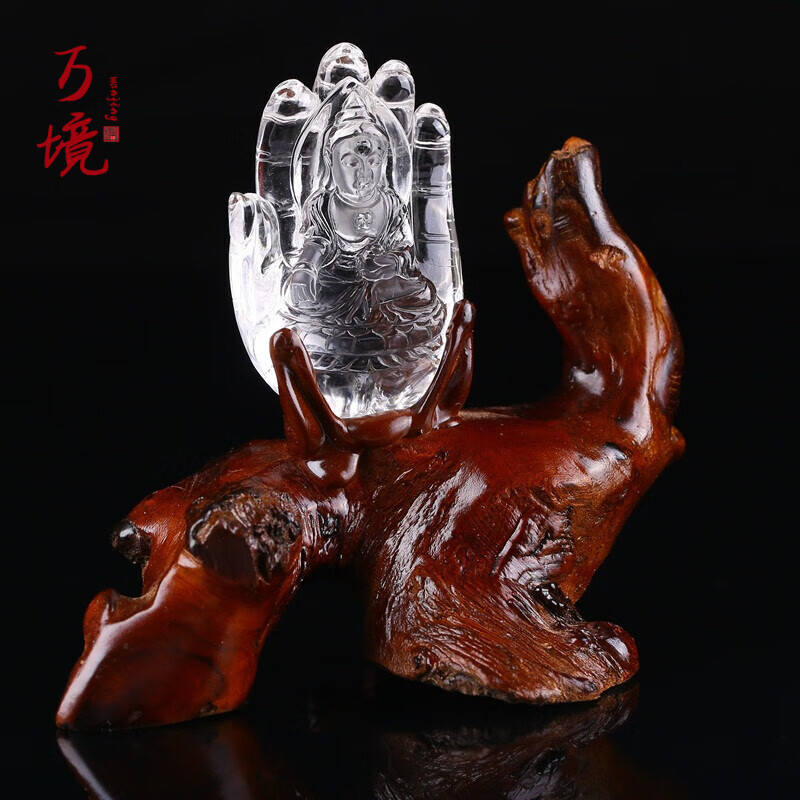 万境 释迦摩尼佛像佛手摆件天然白水晶品位释迦牟尼佛陀小摆件母亲节