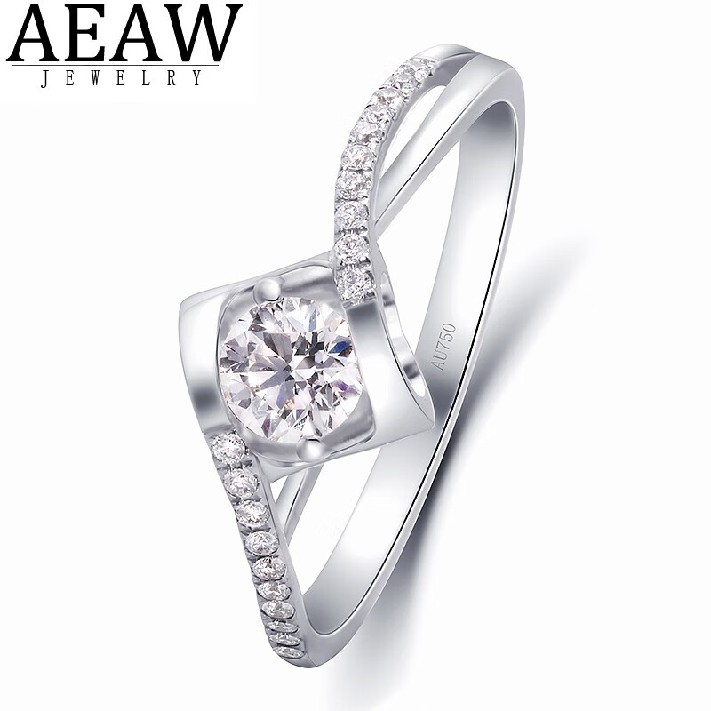AEAW 30分钻戒女 白18K金订婚求婚钻石戒指女 天使之吻 主钻10分 G-H色/VS+副钻12分