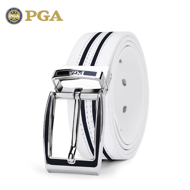 PGA 高尔夫皮带 男士 双面可旋转针扣皮带 头层皮 合金扣头 PGA 201004-白色