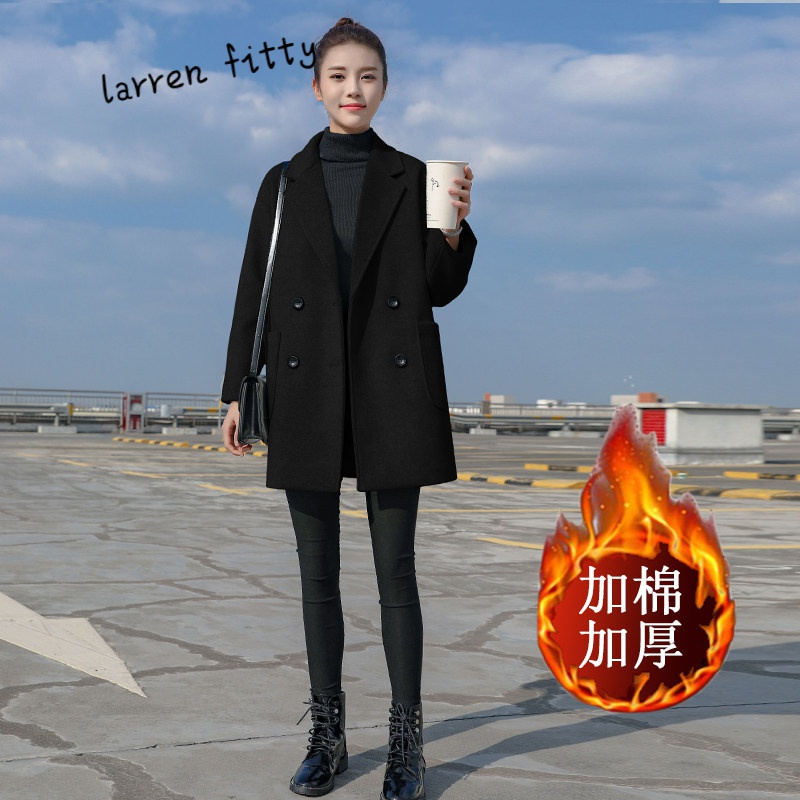 larrenfitty轻奢法式品牌毛呢外套女中长款2022秋冬新款宽松显瘦加厚呢子大衣韩版小个子外套 黑色加棉 L属于什么档次？