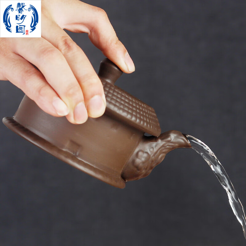 馨明园陶瓷原矿紫陶土楼手抓壶防烫手客家文创茶具围龙屋摆件茶壶传统