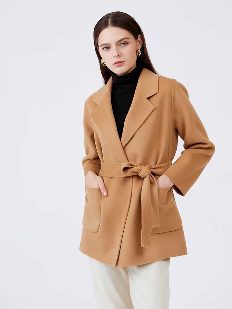 羊毛】2022秋冬新款双面羊绒大衣女短款高端100%纯羊毛呢带兜加厚外套