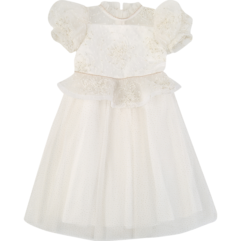 IVY HOUSE常春藤兒童裝女童春季新款  禮服裙連衣裙氣質(zhì)網(wǎng)紗洋氣復(fù)古公主裙 米白 150cm(150/72)