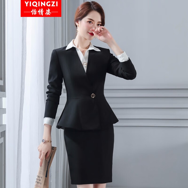 女神范酒红色西服春秋美容院珠宝店前台正装总裁白领女士主持人工作服