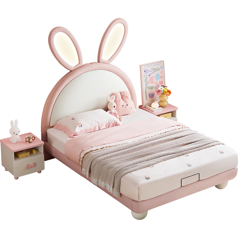LINSY KIDS林氏儿童床女孩公主床带灯软包 追光兔子床+椰棕床垫 1.5*2m,2937元—— 慢慢买比价网