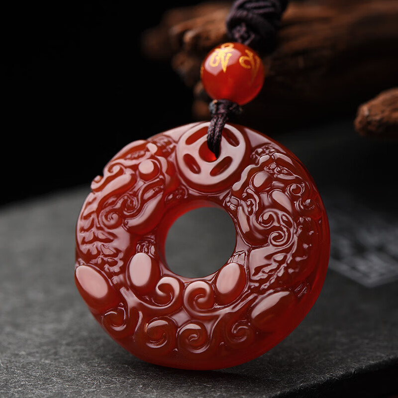 慈灵阁 红玛瑙貔貅吊坠平安扣男士女款项链保平安挂坠饰品
