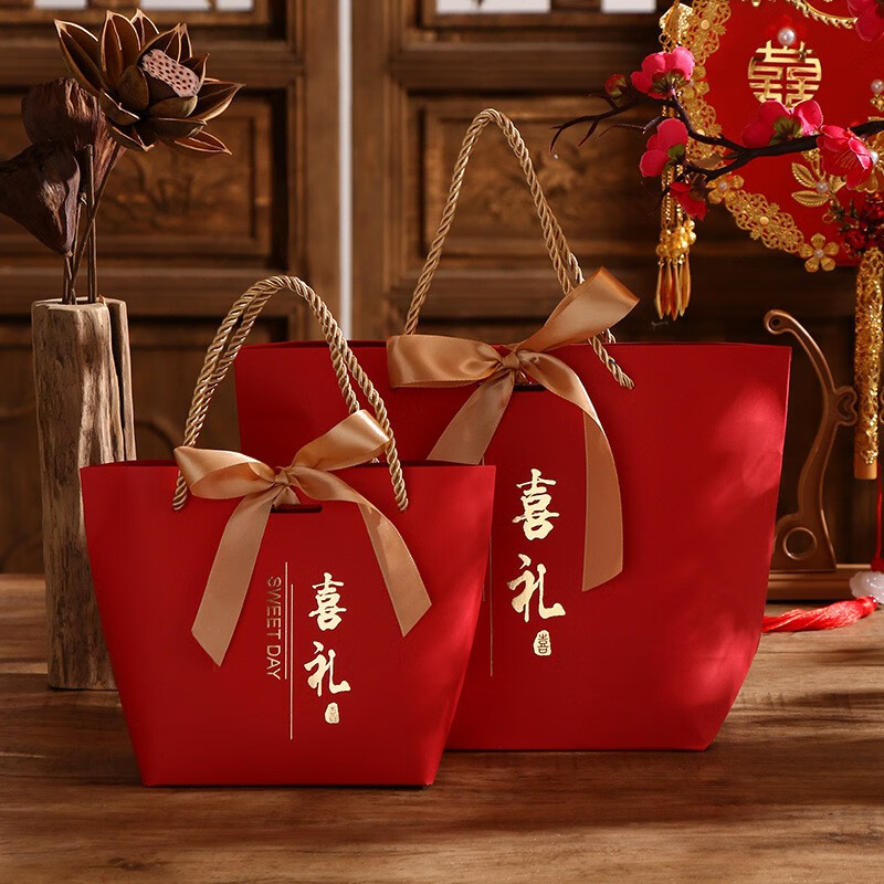 结婚用品喜糖盒礼盒 手提喜糖袋空盒子婚礼回礼糖礼盒满月酒喜酒喜宴