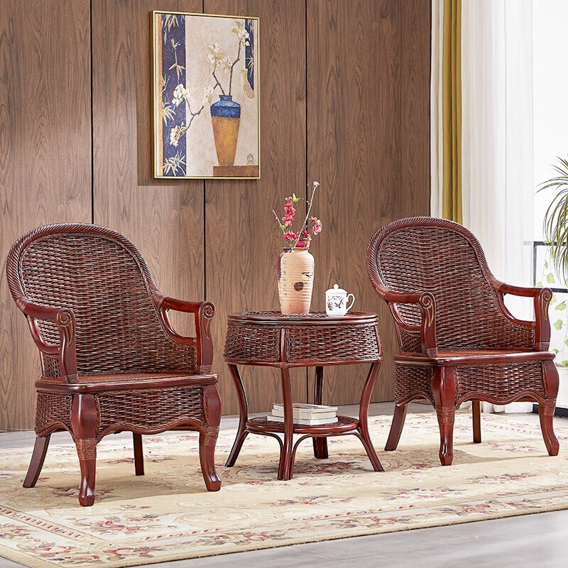 三件套真藤椅子单个阳台茶桌休闲椅靠背椅客厅喝茶藤制茶几组合腾家具