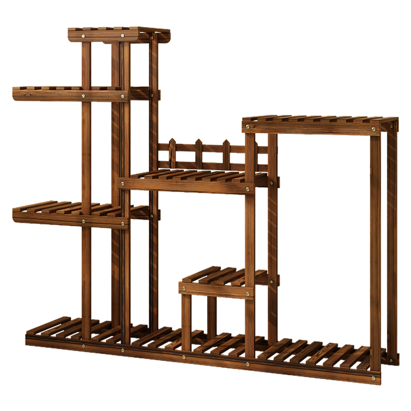 森特玛 花架阳台 简约现代 实木花架子多层室内落地客厅花架阳台置物架多肉花盆架 碳化色