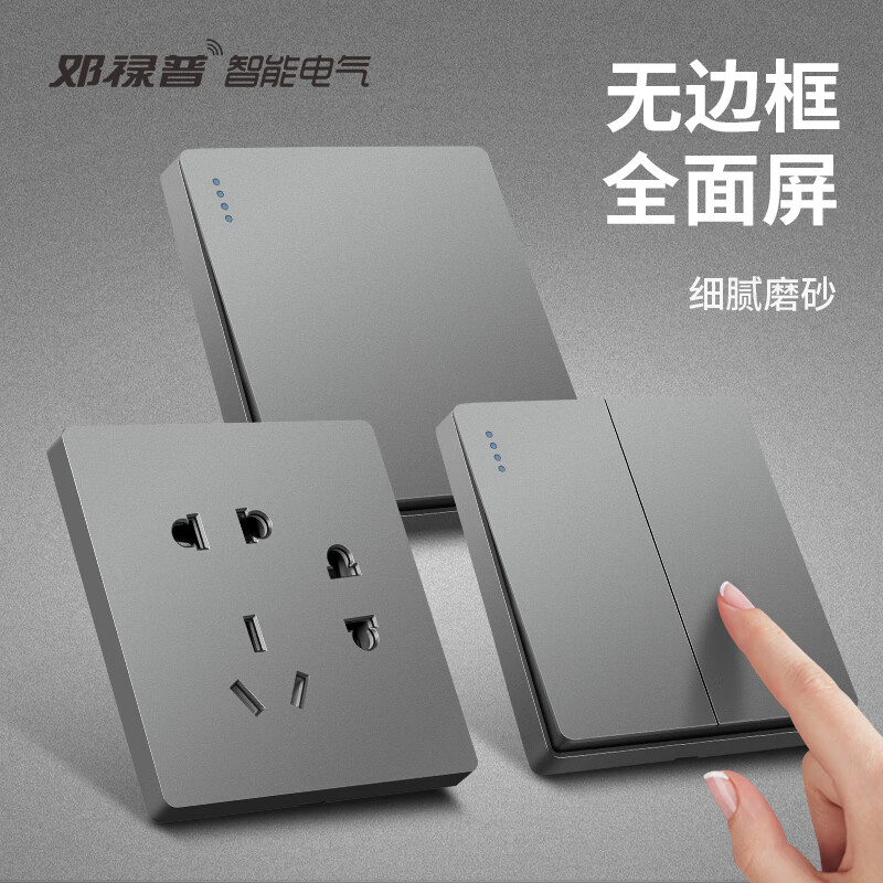 邓禄普国际电工开关插座面板套餐10a五孔插座86型墙面暗装电源5孔USB网络三孔16A空调北欧灰色 正五孔插座