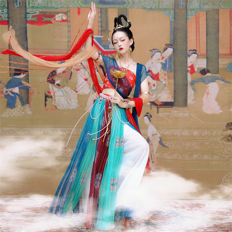 舞蹈服装敦煌衣服性感飞天舞姬古典民族舞演出服仙女 成人(披帛 抹胸