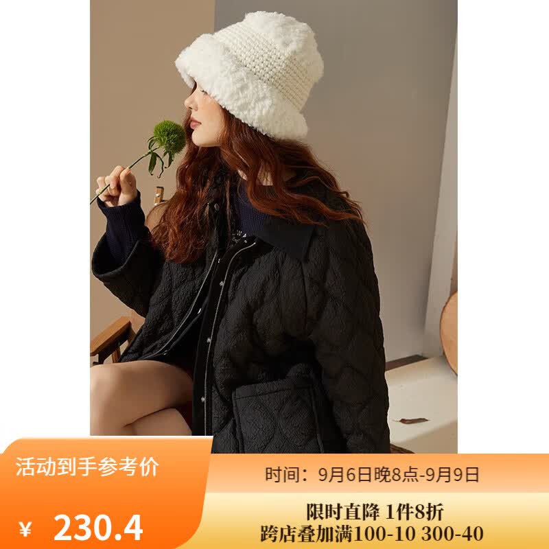 库恩玛维菱格棉服女冬季2022年新款时尚黑色翻领显瘦夹棉外套棉衣K66516 黑色 S怎么样,好用不?