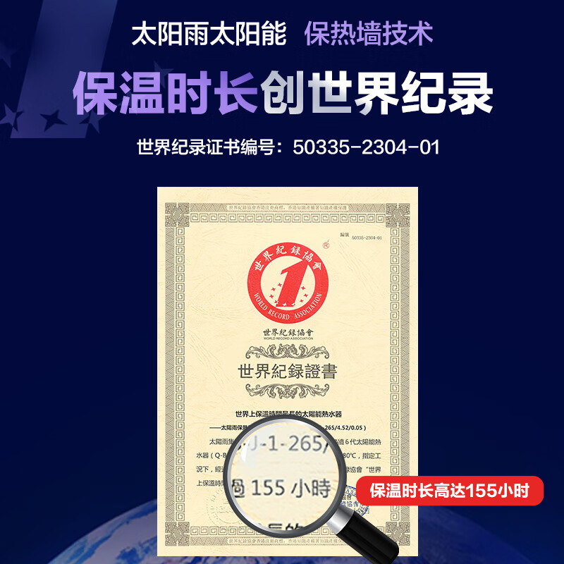 太阳雨 （Sunrain）太阳能热水器家用全自动上水 光电两用 一级能效 配智能仪表电加热180L保热墙6代24管