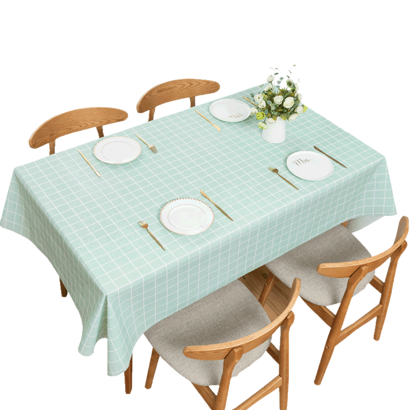 晴画 桌布防水防油防烫免洗台布餐桌布长方形塑料布艺PVC饭桌布茶几布餐厅餐桌垫 绿白间格137*180CM