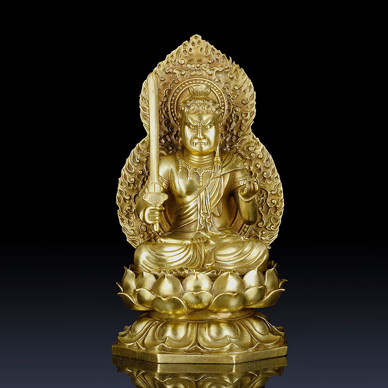 古叶家居纯黄铜不动尊菩萨不动明王佛像摆件客厅饰品铜佛像玄关铜佛像