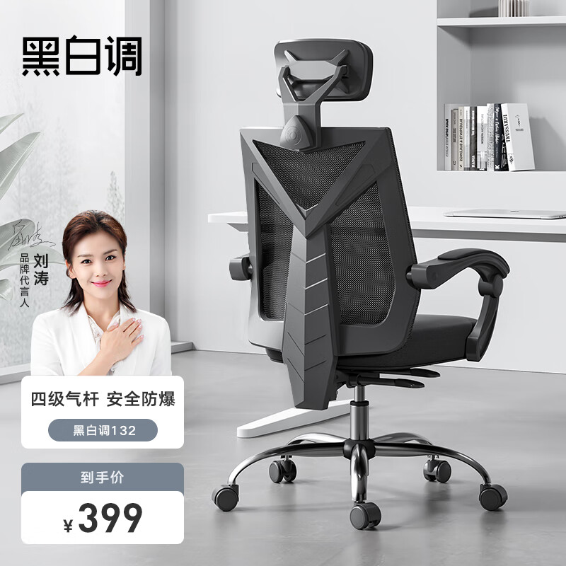 黑白调（Hbada） 黑白调HDNY132 人体工学椅电脑椅电竞椅办公椅子老板椅靠背家用可躺旋转 干练-幻影黑-标准版