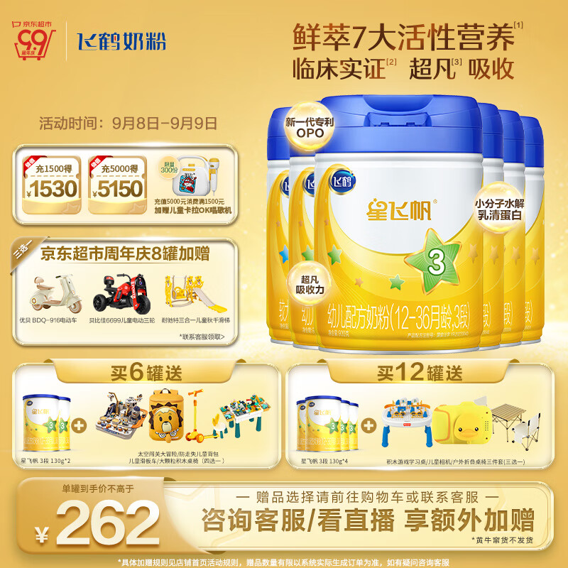 飞鹤星飞帆 幼儿配方奶粉 3段(12-36个月适用) 900克*6罐 专利OPO怎么样,好用不?