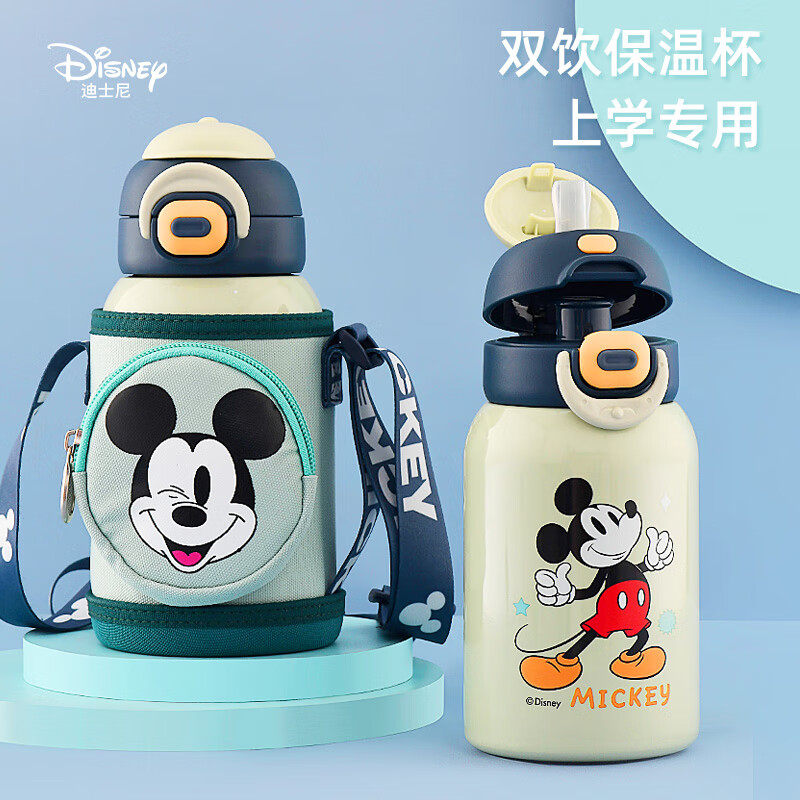 迪士尼（Disney）儿童保温杯316不锈钢宝宝吸管杯上幼儿园男孩小学生专用直饮水壶