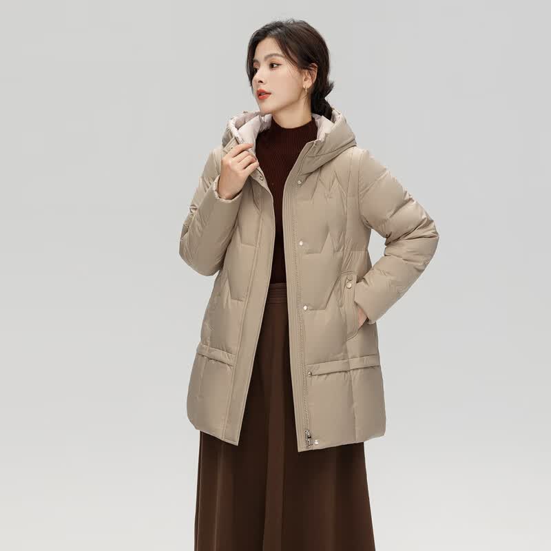 雪中飞秋冬新款女士羽绒服实用大口袋鸭绒女士短款连帽舒适羽绒服女 香槟黄|7014 L 170/92A