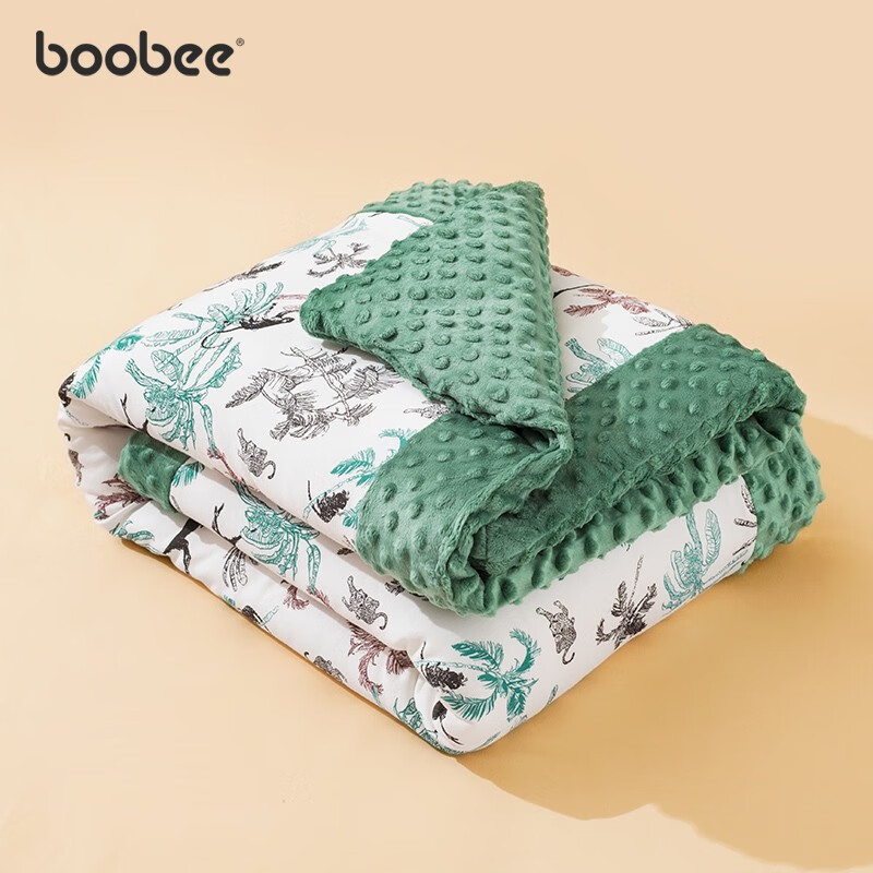 布比（Boo Bee）婴儿安抚豆豆毯秋冬盖毯幼儿园空调被宝宝被子新生儿棉被儿童毯子 热带丛林-薄夹棉75*100cm