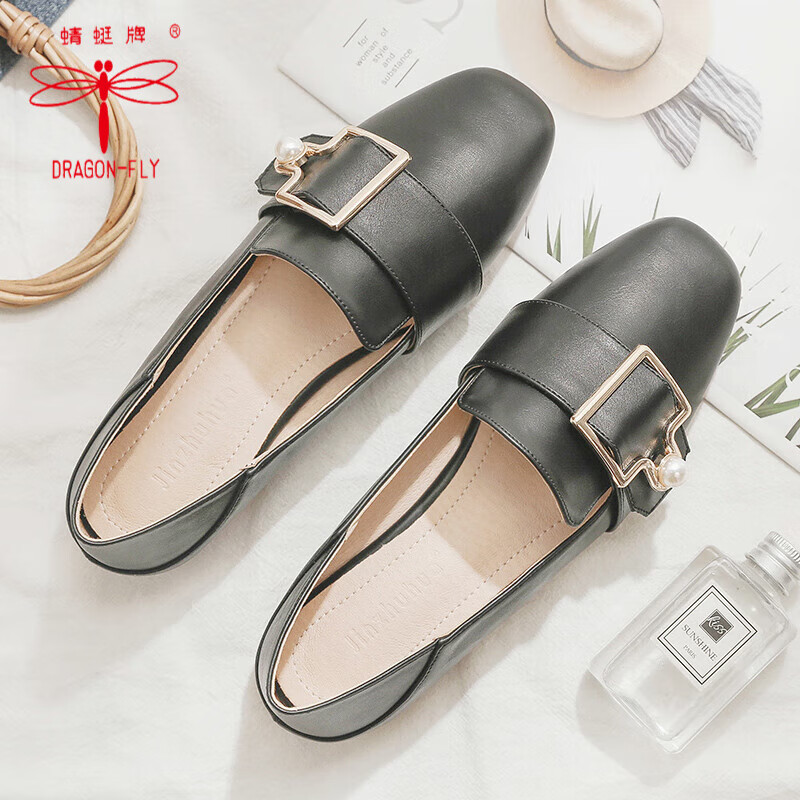 蜻蜓牌红蜻蜒大码女鞋41-43脚宽胖妹妹2024春季新款乐福鞋豆豆鞋小香