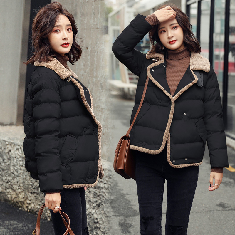 女棉服小个子修身百搭150cm显高显瘦加厚矮个子搭配外套时尚棉衣 黑色