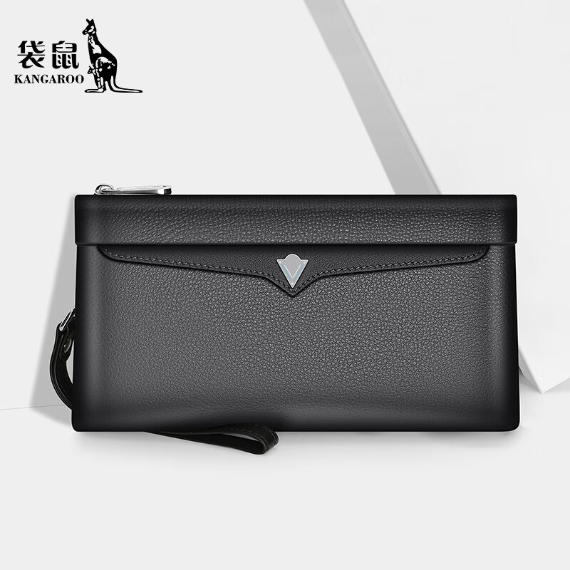 酷奇袋鼠钱包男士长款牛皮手拿包手抓包手机包头层牛皮青年信封钱包夹